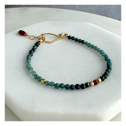 Courage at Sea – Blue Tourmaline & Ruby Gold-Filled Bracelet