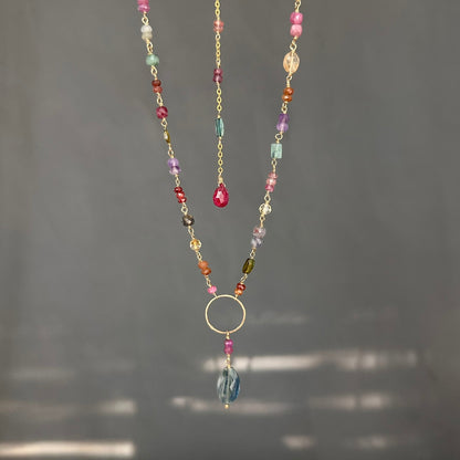Every Shade of You | Gold-Filled Long Necklace with Tourmaline, Amethyst, Citrine, Peridot, Ruby & Blue Kyanite