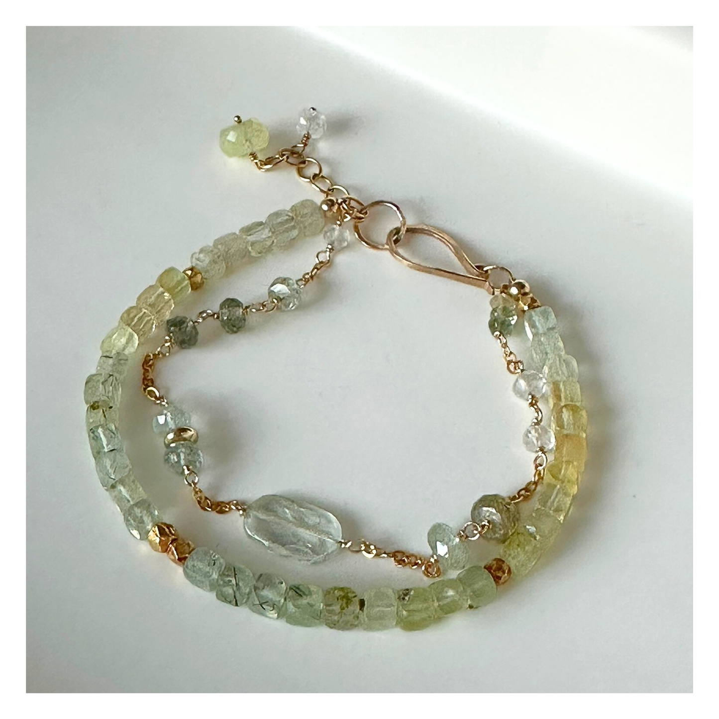 Light & Balance – Moss Aquamarine & Prehnite Gold-Filled Bracelet