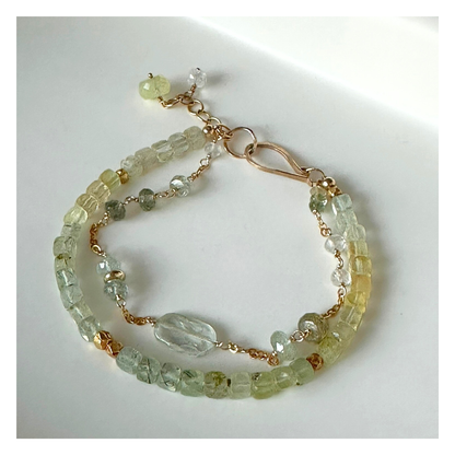 Light & Balance – Moss Aquamarine & Prehnite Gold-Filled Bracelet