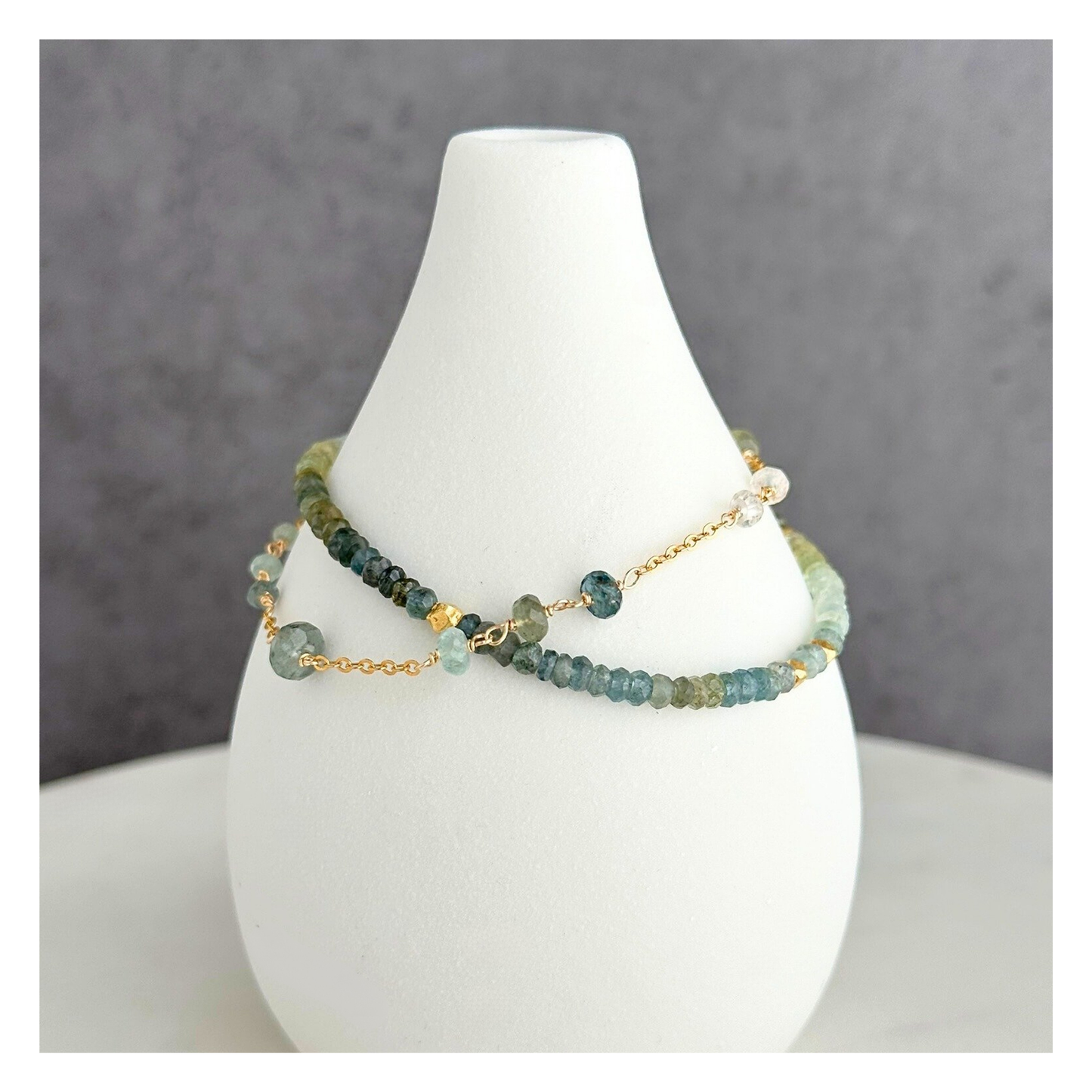 Moment of Zen – Moss Aquamarine Gold-Filled Double-Strand Bracelet