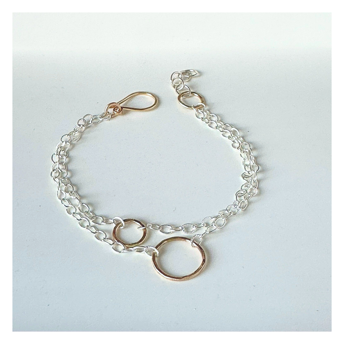 Connected to You — Double Sterling Silver Chain & Gold Hoops Bracelet