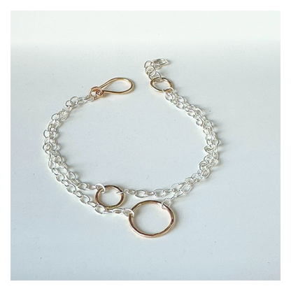 Connected to You — Double Sterling Silver Chain & Gold Hoops Bracelet