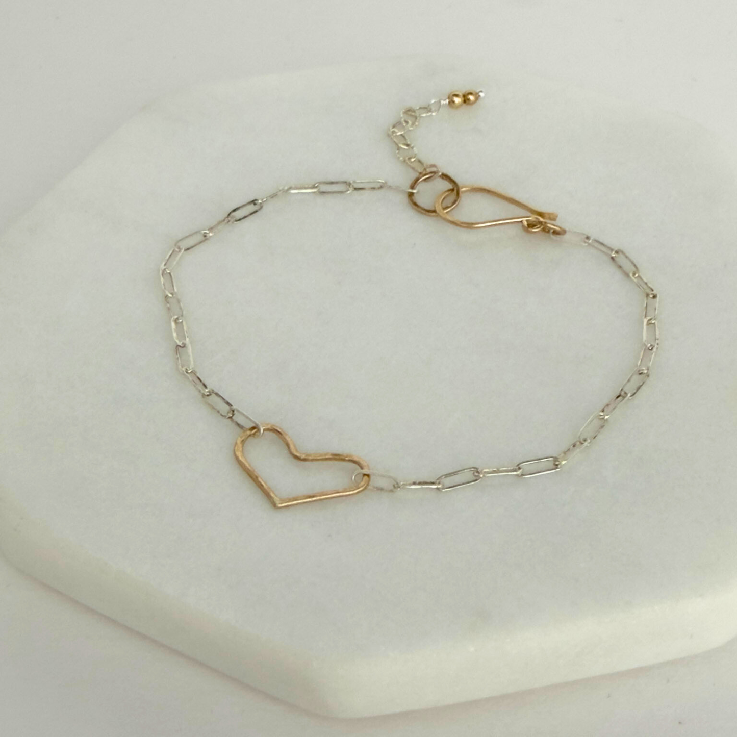 Always There | Tiny Sterling Silver and Gold Heart Bracelet