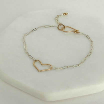 Always There | Tiny Sterling Silver and Gold Heart Bracelet