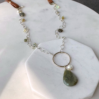 Eye of the Beholder - Boho Leather and Sterling Silver and Cat's Eye Necklace
