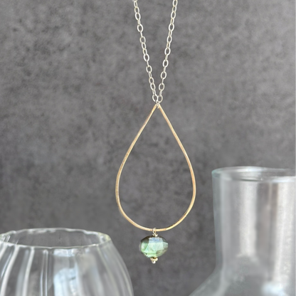 Radiant Wisdom - Sterling Silver and Gold Hoop Labradorite Necklace