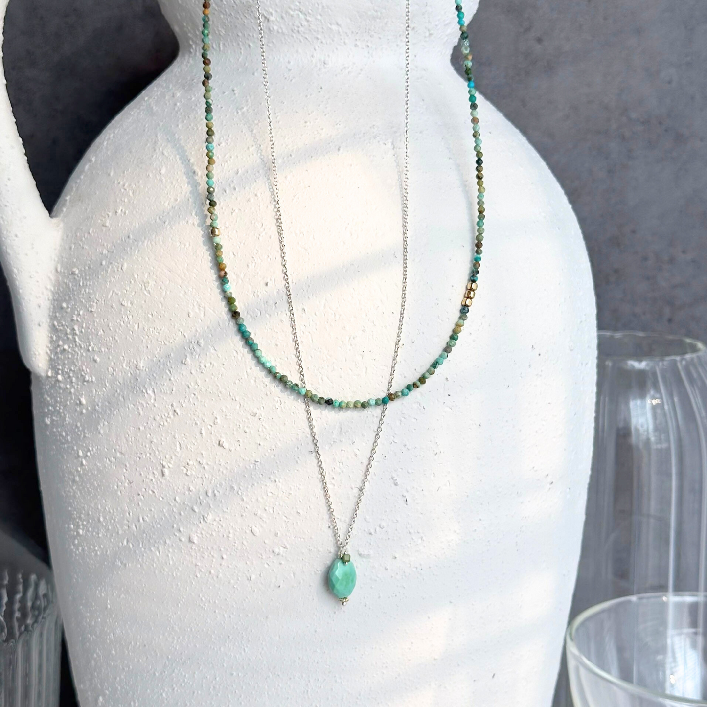 Clear Waters - Layered Sterling Silver Sleeping Beauty Turquoise Necklace
