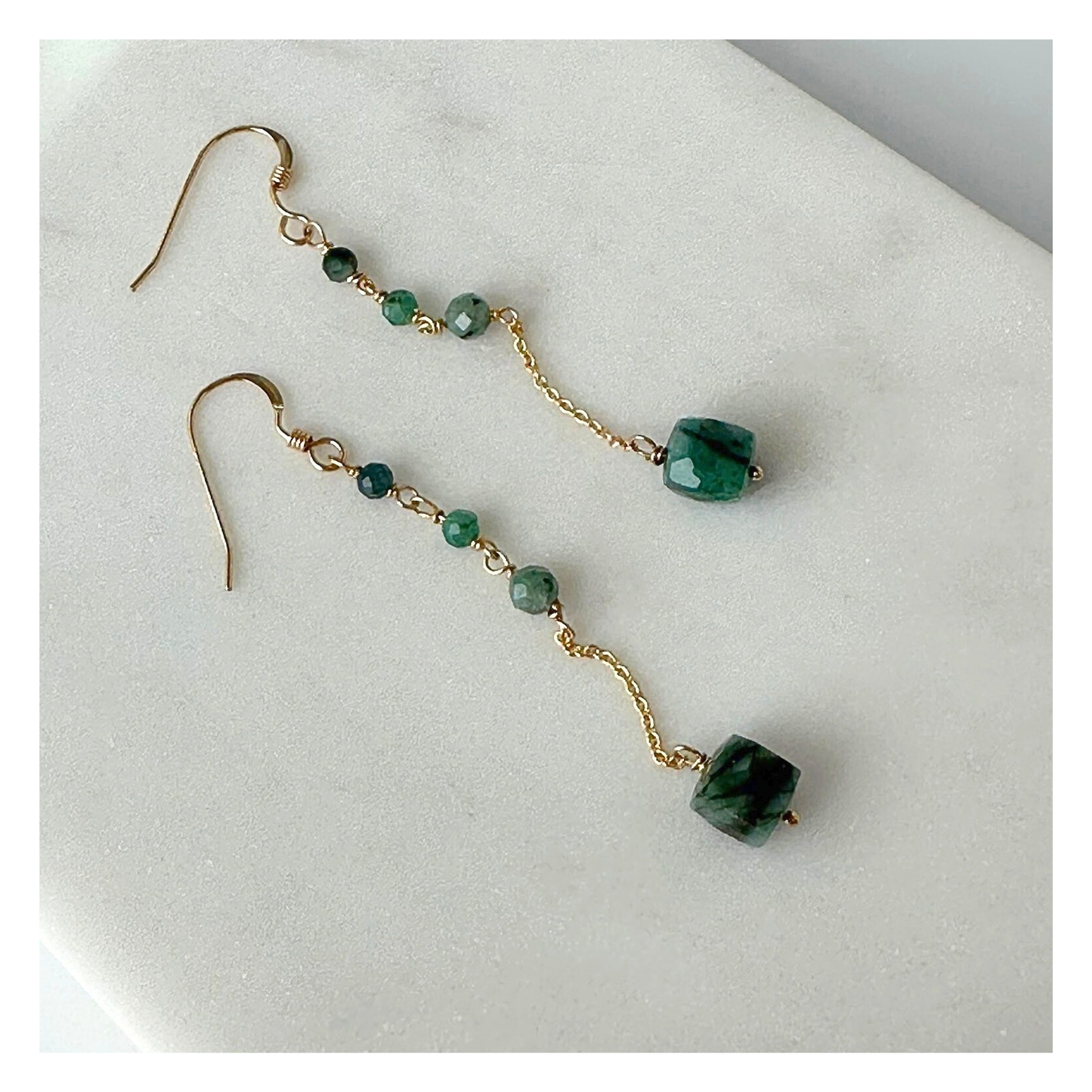Renewal | Emerald Gold Chain Earrings