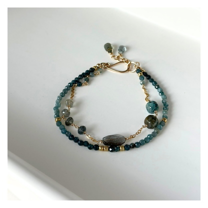 Tranquil Flow – Blue Tourmaline & Moss Aquamarine Double-Strand Bracelet