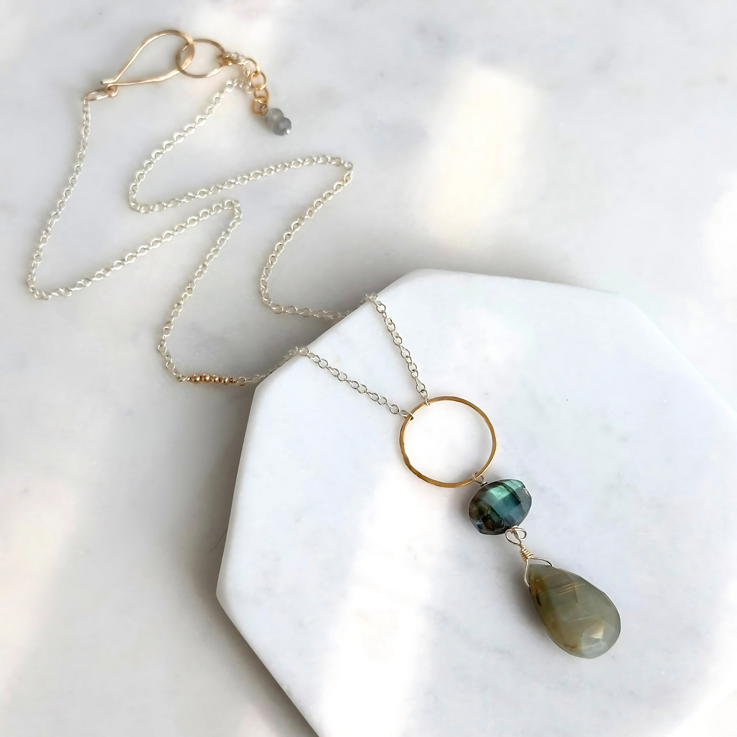 Elegant Insight - Labradorite & Cat’s Eye Lariat Necklace