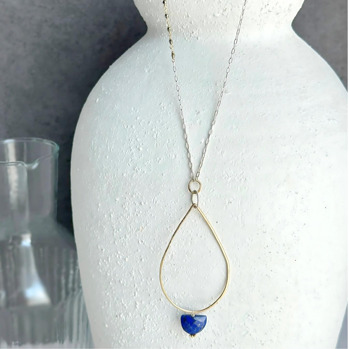 Clarity in Blue - Sterling Silver and Gold Hoop Lapis Necklace