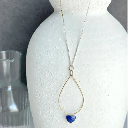 Clarity in Blue - Sterling Silver and Gold Hoop Lapis Necklace