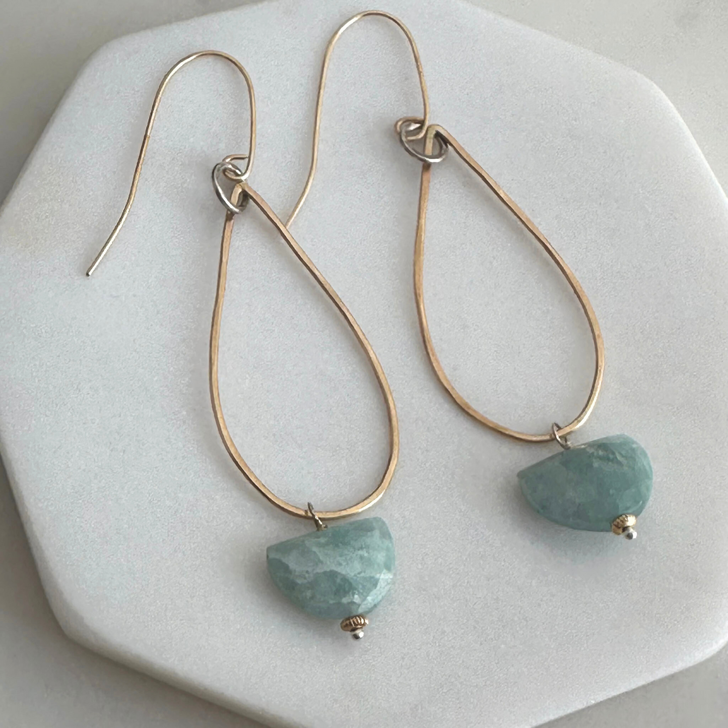 Calm Ocean Radiance - Aquamarine and Gold-Filled Teardrop Earrings