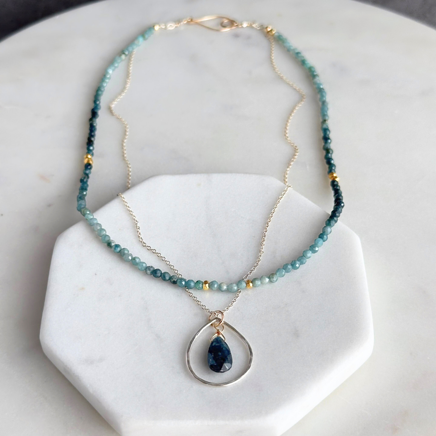 Serene Reflections | Blue Tourmaline, Kyanite & Gold Necklace