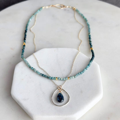 Serene Reflections | Blue Tourmaline, Kyanite & Gold Necklace