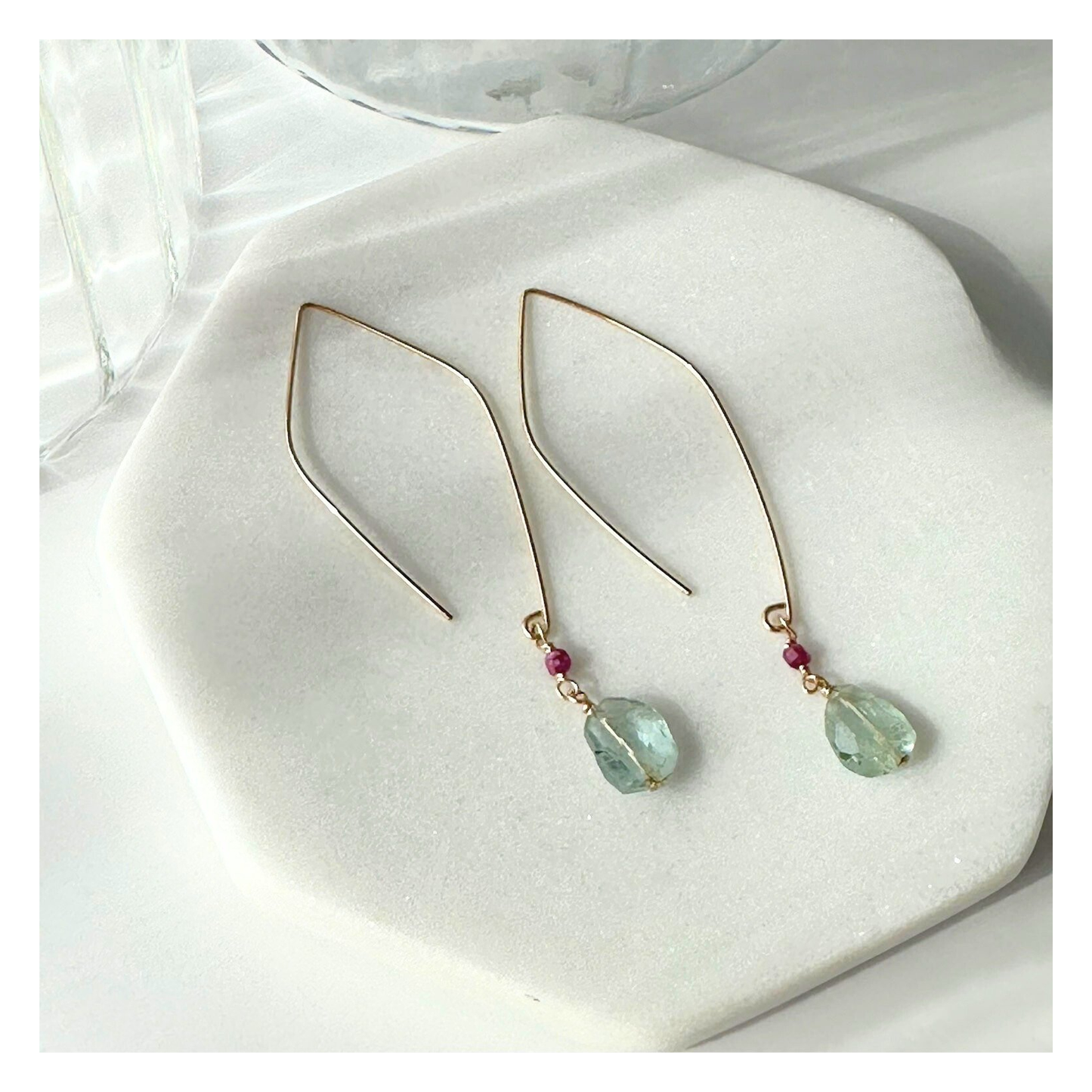 Ocean Light | Aquamarine & Ruby Gold Earrings