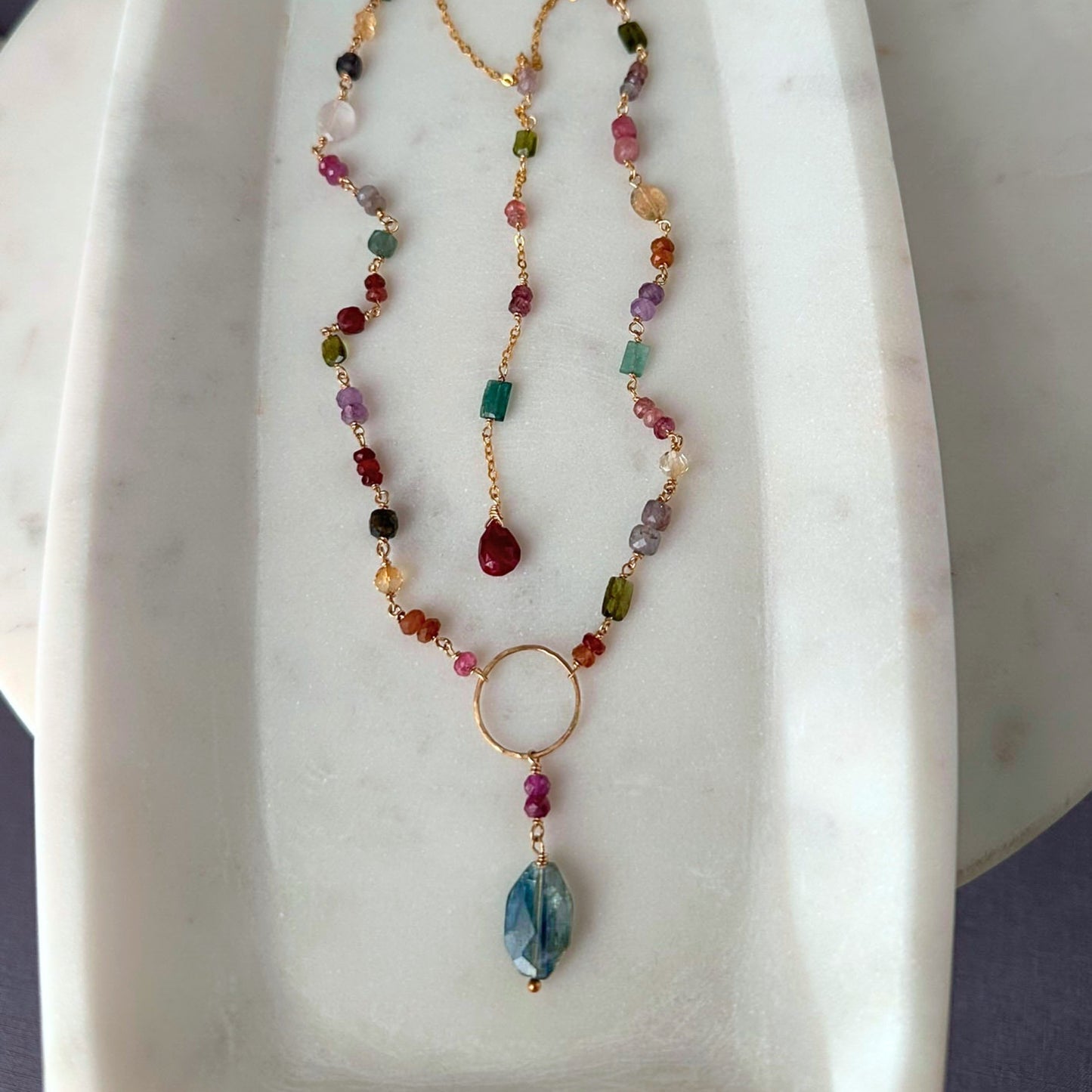 One True Thing | Gold-Filled Lariat with Sapphire, Tourmaline & Ruby