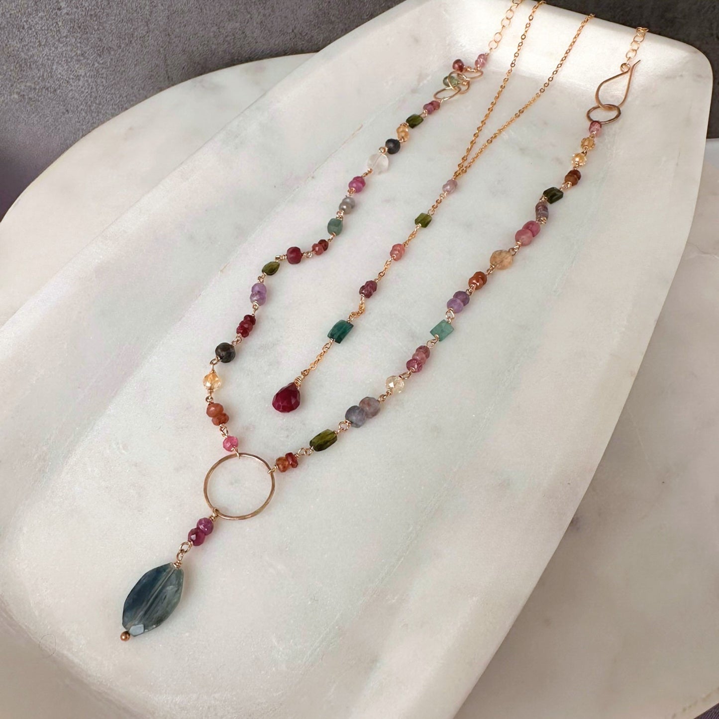 Every Shade of You | Gold-Filled Long Necklace with Tourmaline, Amethyst, Citrine, Peridot, Ruby & Blue Kyanite