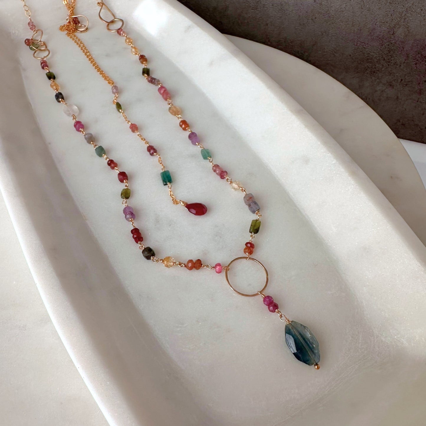 Every Shade of You | Gold-Filled Long Necklace with Tourmaline, Amethyst, Citrine, Peridot, Ruby & Blue Kyanite