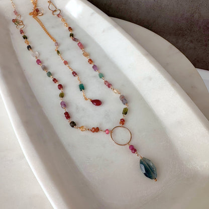 Every Shade of You | Gold-Filled Long Necklace with Tourmaline, Amethyst, Citrine, Peridot, Ruby & Blue Kyanite