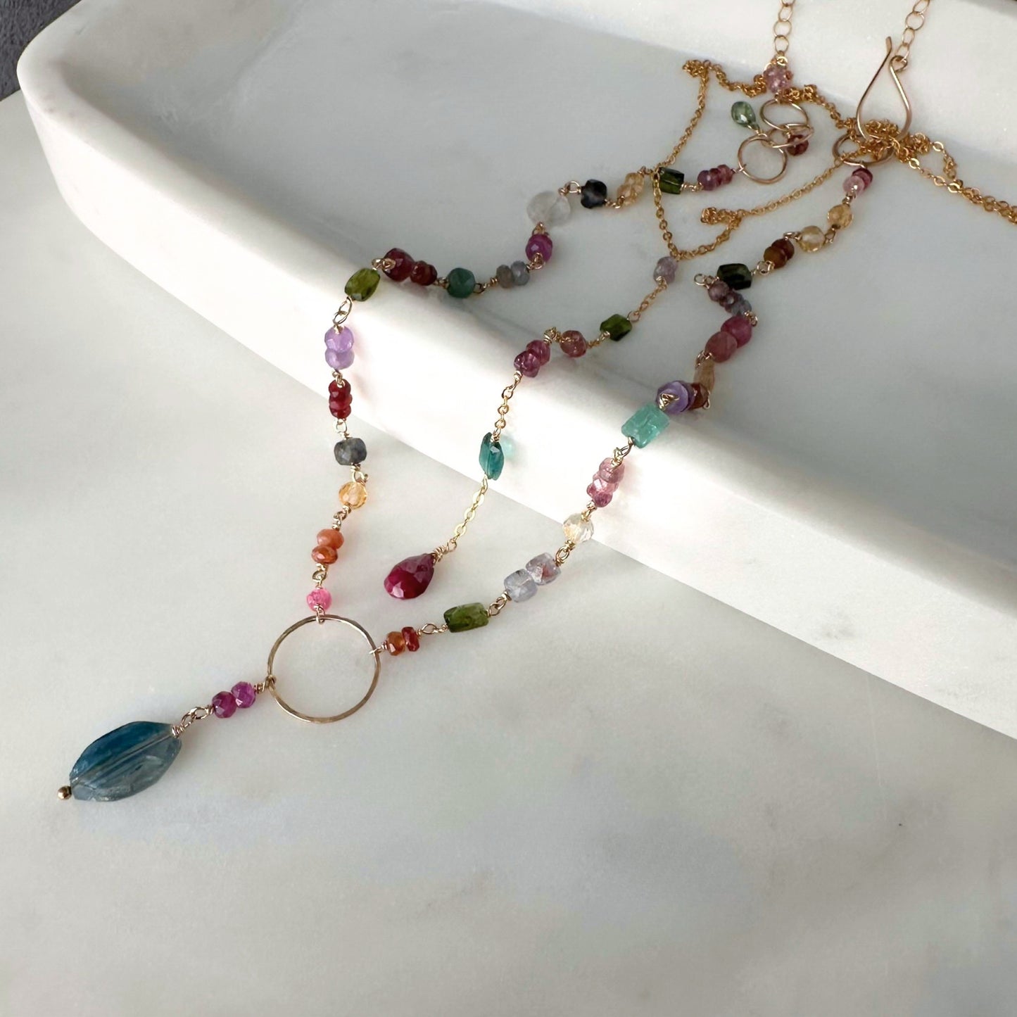 Every Shade of You | Gold-Filled Long Necklace with Tourmaline, Amethyst, Citrine, Peridot, Ruby & Blue Kyanite