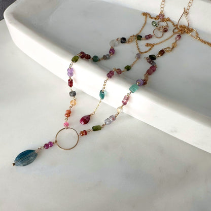 Every Shade of You | Gold-Filled Long Necklace with Tourmaline, Amethyst, Citrine, Peridot, Ruby & Blue Kyanite