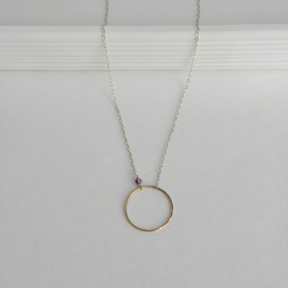 Open Heart | Sterling Silver & Gold Necklace with Amethyst