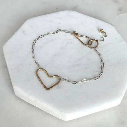 Connected Heart - Sterling Silver and Gold Heart Bracelet