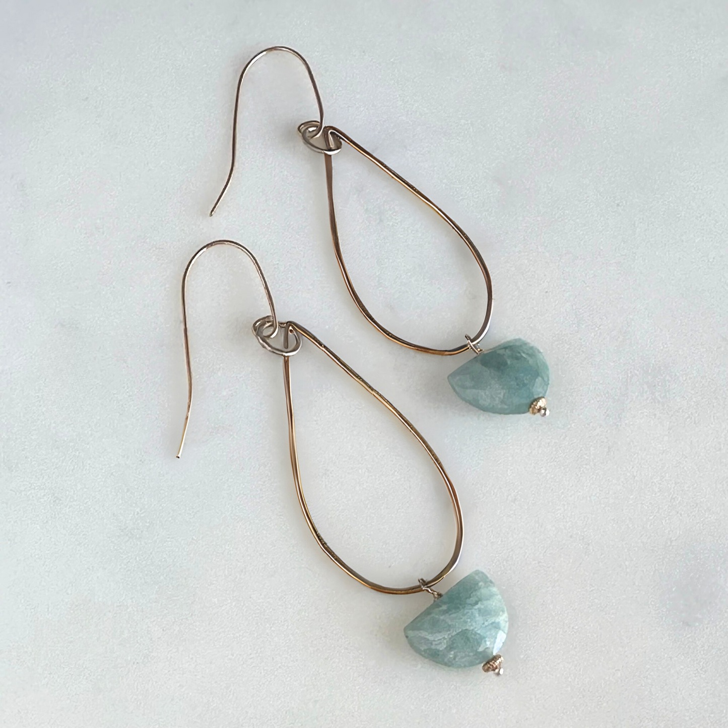 Calm Ocean Radiance - Aquamarine and Gold-Filled Teardrop Earrings