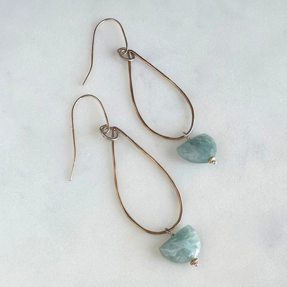 Calm Ocean Radiance - Aquamarine and Gold-Filled Teardrop Earrings
