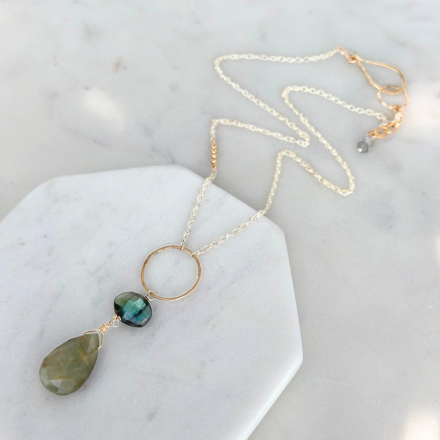 Elegant Insight - Labradorite & Cat’s Eye Lariat Necklace