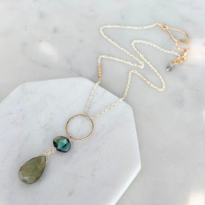 Elegant Insight - Labradorite & Cat’s Eye Lariat Necklace