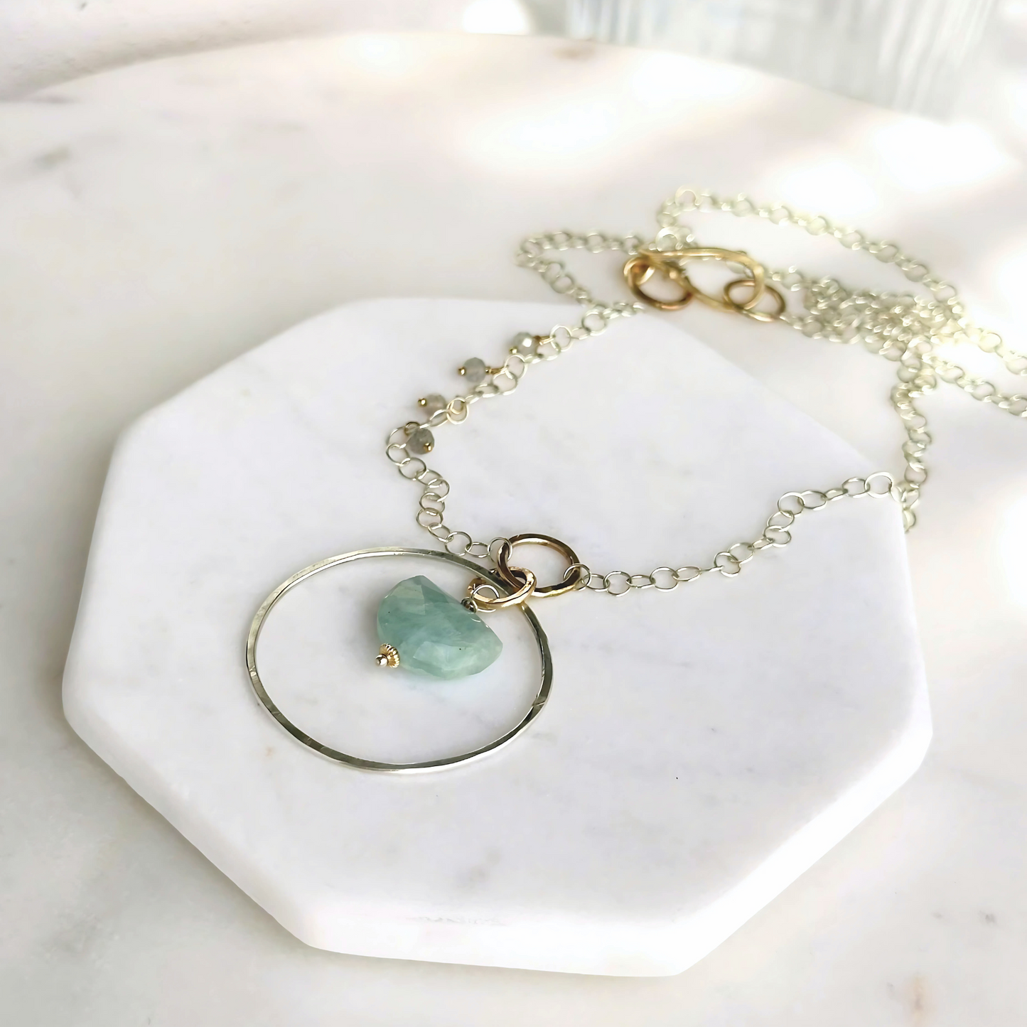 Ocean's Insight Necklace - Sterling Silver Aquamarine & Labradorite Necklace