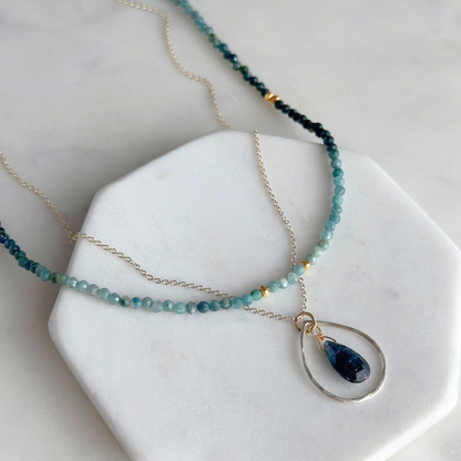 Serene Reflections | Blue Tourmaline, Kyanite & Gold Necklace
