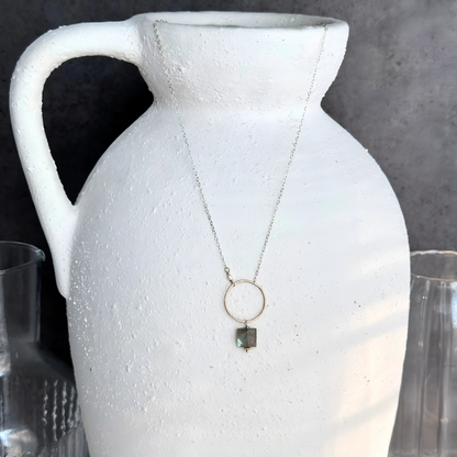 Radiant Balance - Sterling Silver, Labradorite and Pearl Hoop Necklace