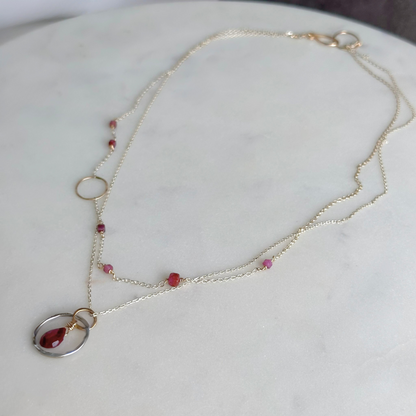 Ruby Radiance - Layered Ruby and Sterling Silver and Gold Necklace