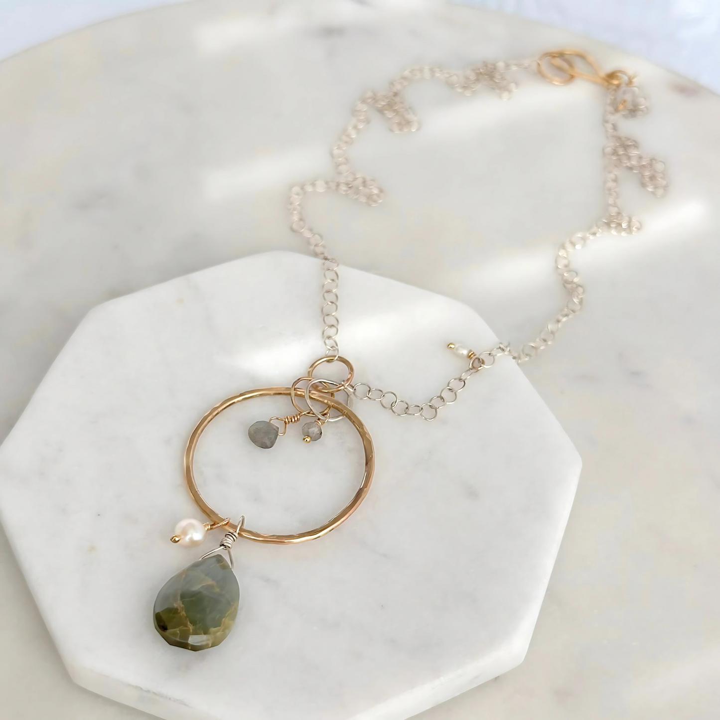 See Me Clearly - Sterling Silver and Gold-Filled Hoop & Cat's Eye Necklace