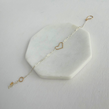 Always There | Tiny Sterling Silver and Gold Heart Bracelet