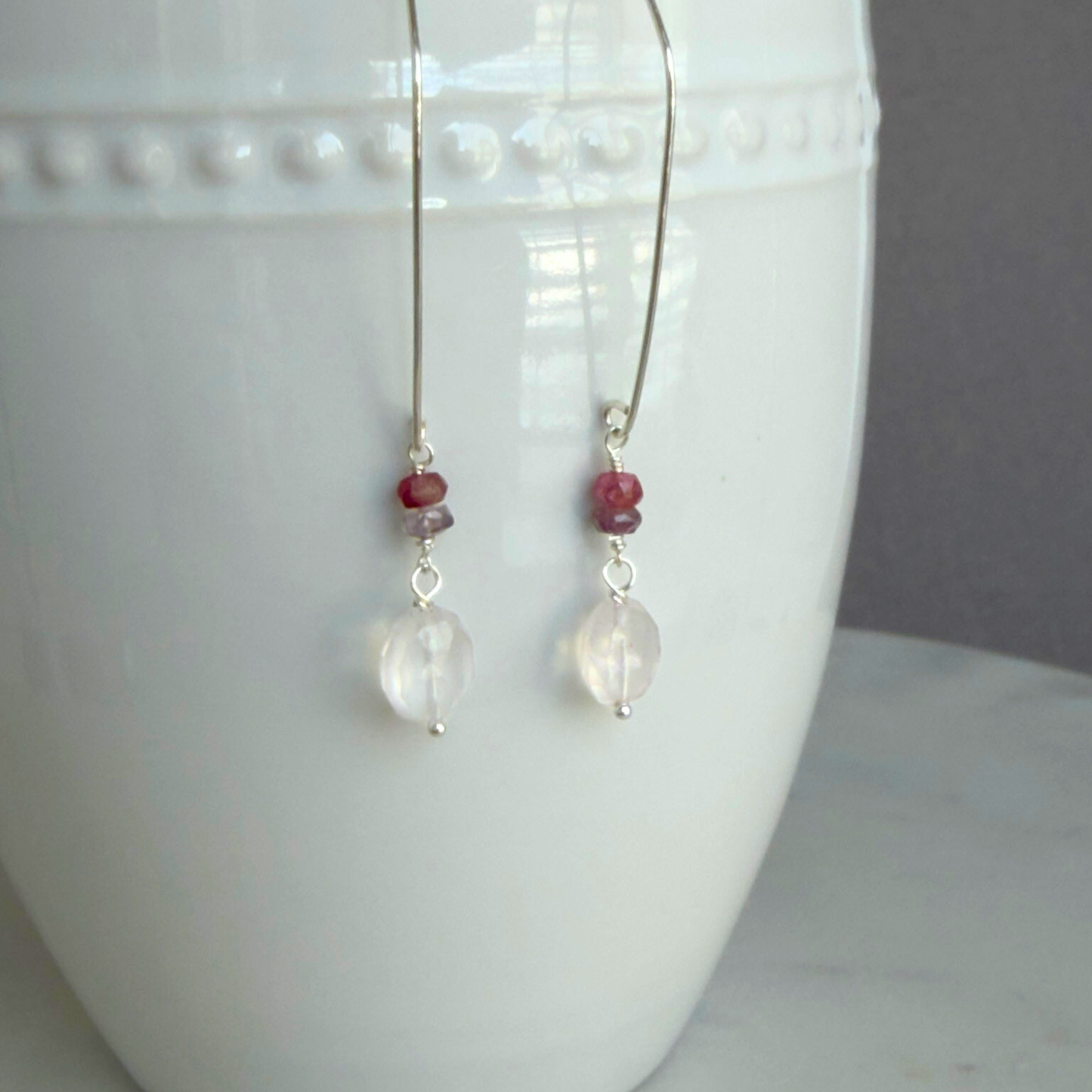 Everyday Love | Rose Quartz & Sapphire Silver Earrings