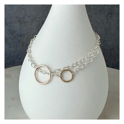 Connected to You — Double Sterling Silver Chain & Gold Hoops Bracelet