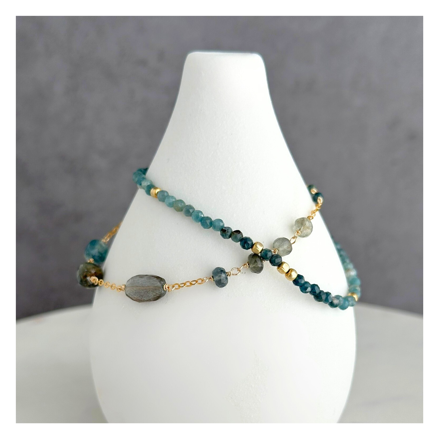 Tranquil Flow – Blue Tourmaline & Moss Aquamarine Double-Strand Bracelet