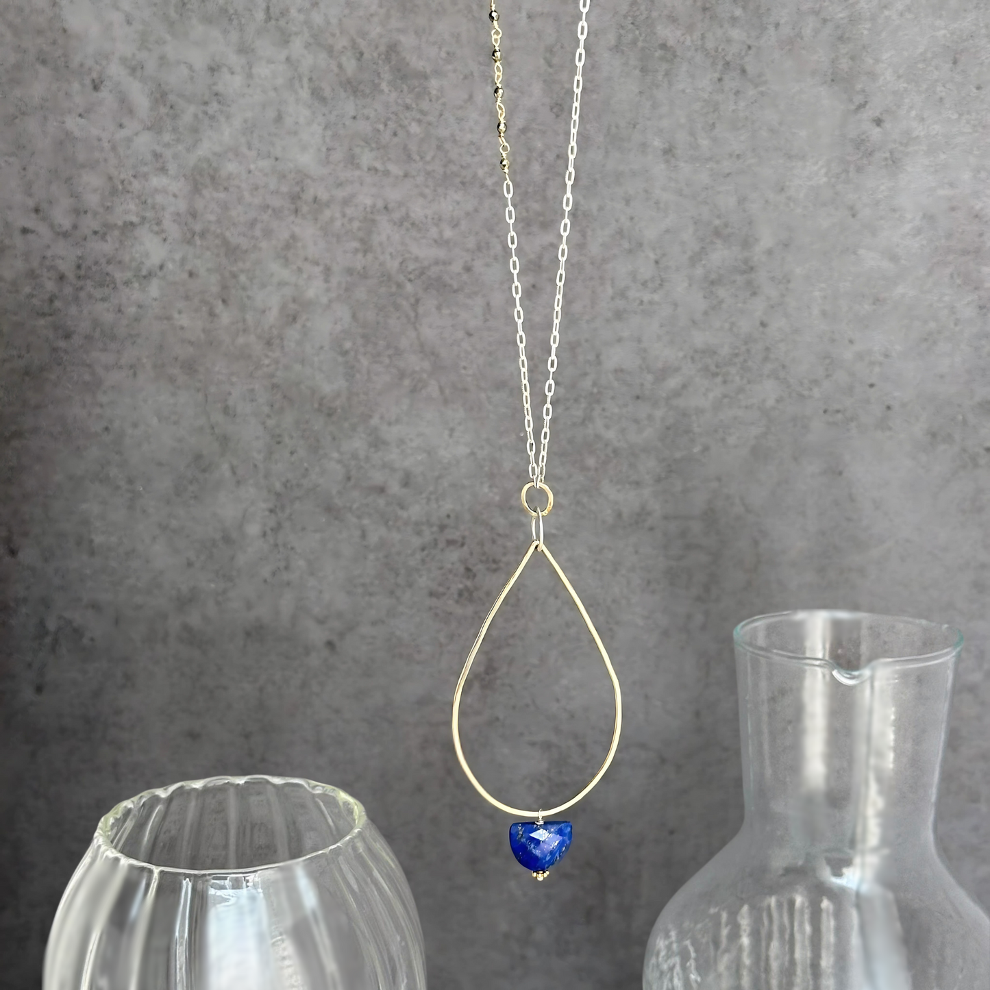 Clarity in Blue - Sterling Silver and Gold Hoop Lapis Necklace