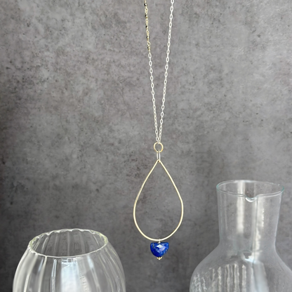 Clarity in Blue - Sterling Silver and Gold Hoop Lapis Necklace