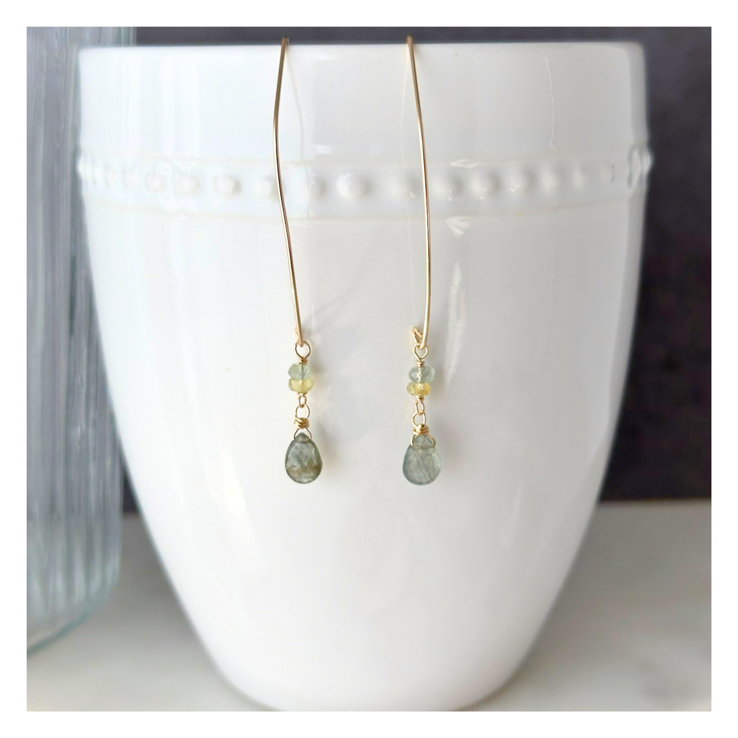 Balanced Tide | Moss Aquamarine Gold Earrings