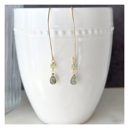 Balanced Tide | Moss Aquamarine Gold Earrings