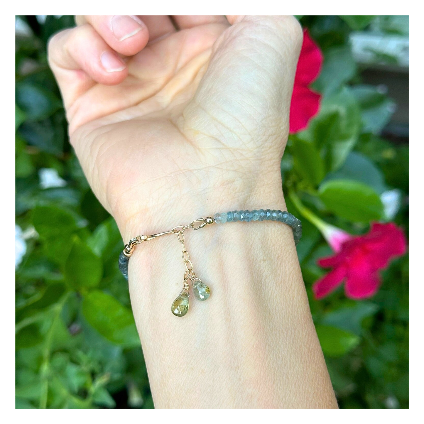 Grounded in Light – Moss Aquamarine & Cat’s Eye Gold-Filled Bracelet