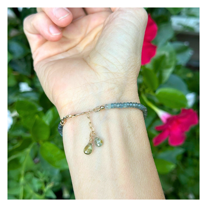 Grounded in Light – Moss Aquamarine & Cat’s Eye Gold-Filled Bracelet