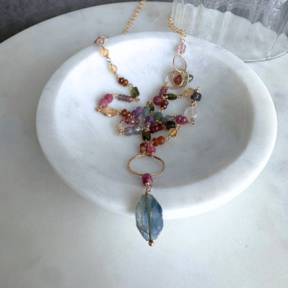 Every Shade of You | Gold-Filled Long Necklace with Tourmaline, Amethyst, Citrine, Peridot, Ruby & Blue Kyanite