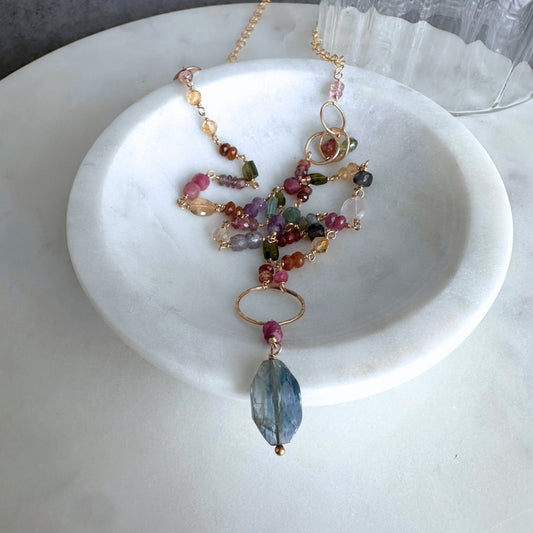 Every Shade of You | Gold-Filled Long Necklace with Tourmaline, Amethyst, Citrine, Peridot, Ruby & Blue Kyanite